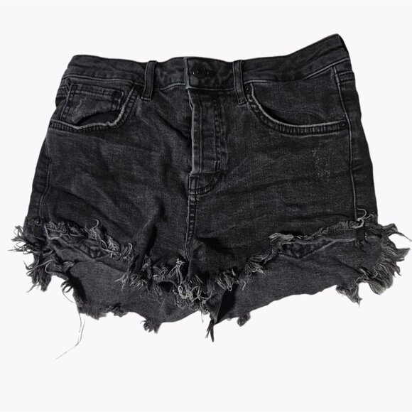 Forever 21 Jean Shorts Womens Size 28 Mid Rise Black Denim Cutoff Hot Pants - Picture 1 of 4
